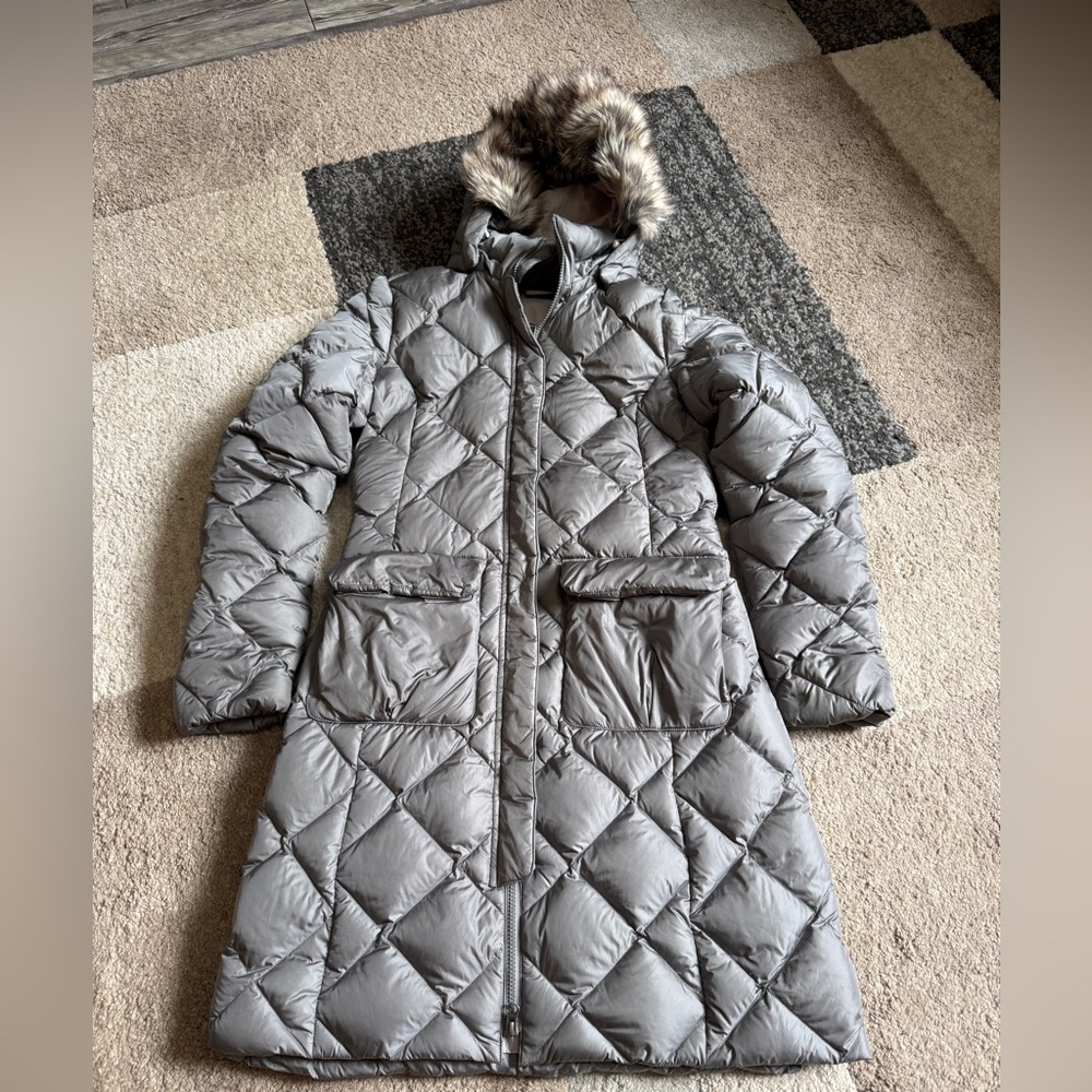 The North Face Gray Puffer Coat with Fur Hood